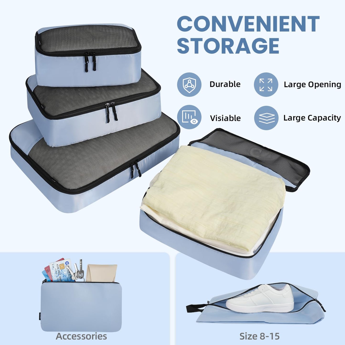 BAGAIL 8 Set/9 Set Packing Cubes Luggage Packing Organizer for Travel, Suitcase Packing Bags for Travel Accessories(Celestial Blue, 9 Set)