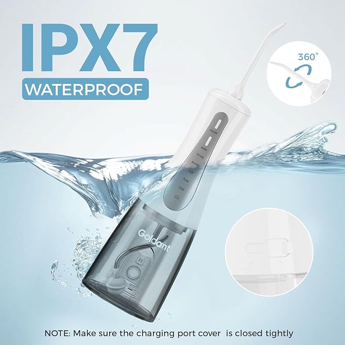 350ML Water Dental Flosser Teeth Pick with Stand Convenient Storage, 5 Modes Portable Cordless Oral Irrigator, Electric Rechargeable IPX7 Waterproof for Home Travel Teeth Cleaning (White)