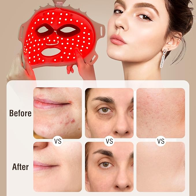 7 Color LED Face Mask Light Therapy, Red Light Therapy Mask for Face for Anti Aging Wrinkles, Silicone Red Light Mask Skin Care at Home with Eye Protection Cushion