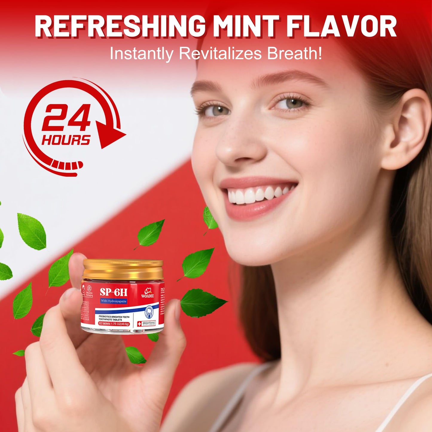 SP-6 Probiotics & Hydroxyapatite Toothpaste Tablets - Remineralizing Enamel Repair, Fluoride-Free Whitening, Mint Fresh Travel Tabs (62 Count)