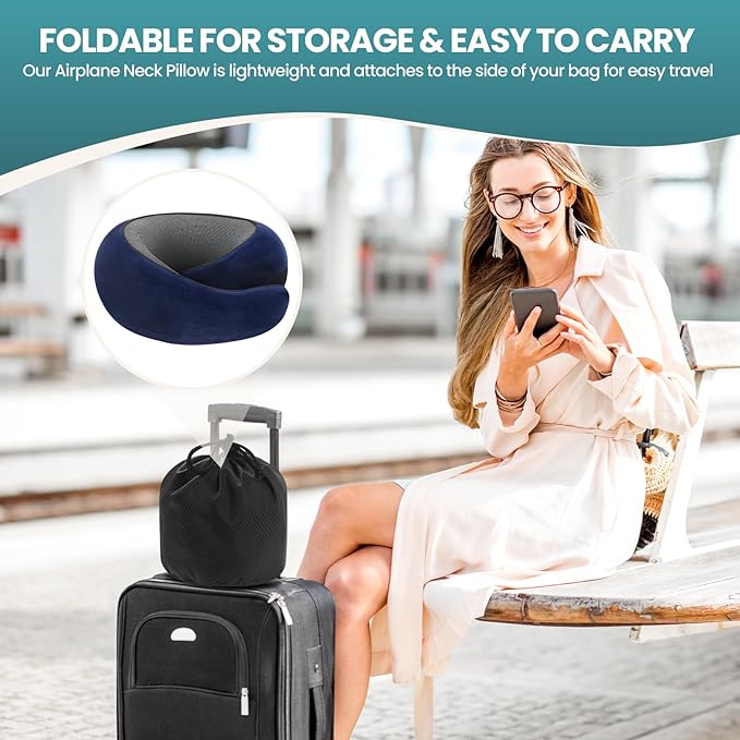 Travel Pillow uses Memory Foam to Support Neck Comfort, car Travel, Compact,Airplane Sleep Pillow Dark Blue