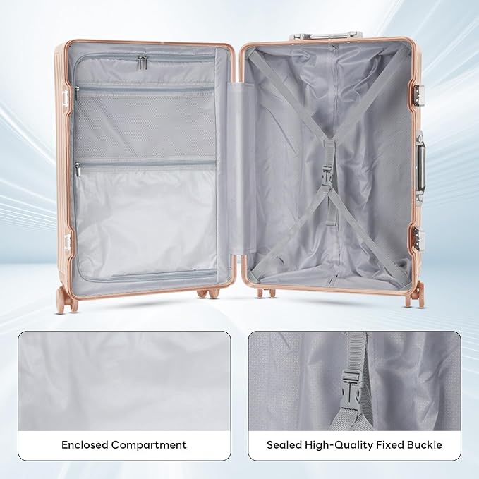 20 Inch Carry On Luggage Suitcase TSA Locks Approved Hardside Lightweight Suitcase With Cup Holder Carry-On Luggage With USB Port Zipperless Design Airline-Approved 360° 8 Double Spinner Wheels