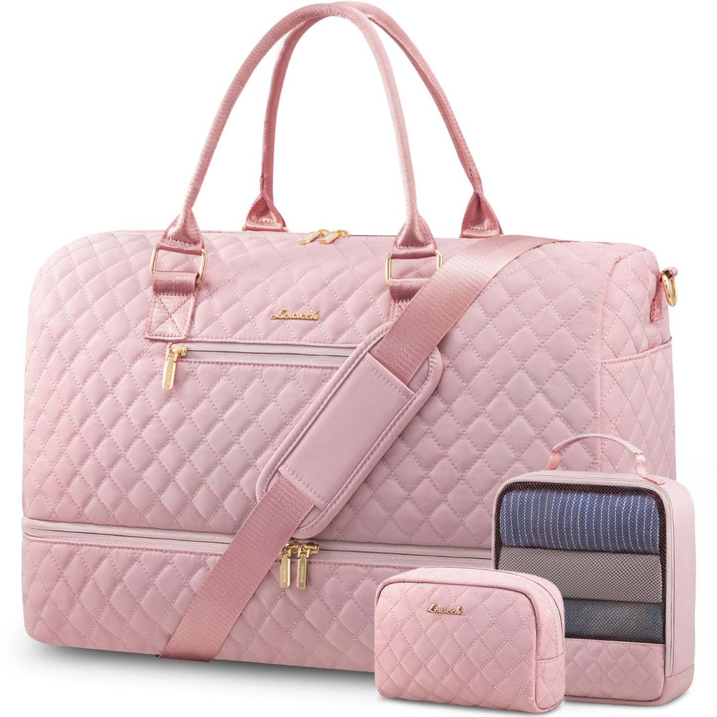 LOVEVOOK Travel Duffle Bag for Women, Weekender Overnight Bags with Shoe Compartment, Carry on Bag with Toiletry Kit, Gym Duffel Bag with Wet Pocket, Hospital Bags for Labor and Delivery 3 Pcs Set