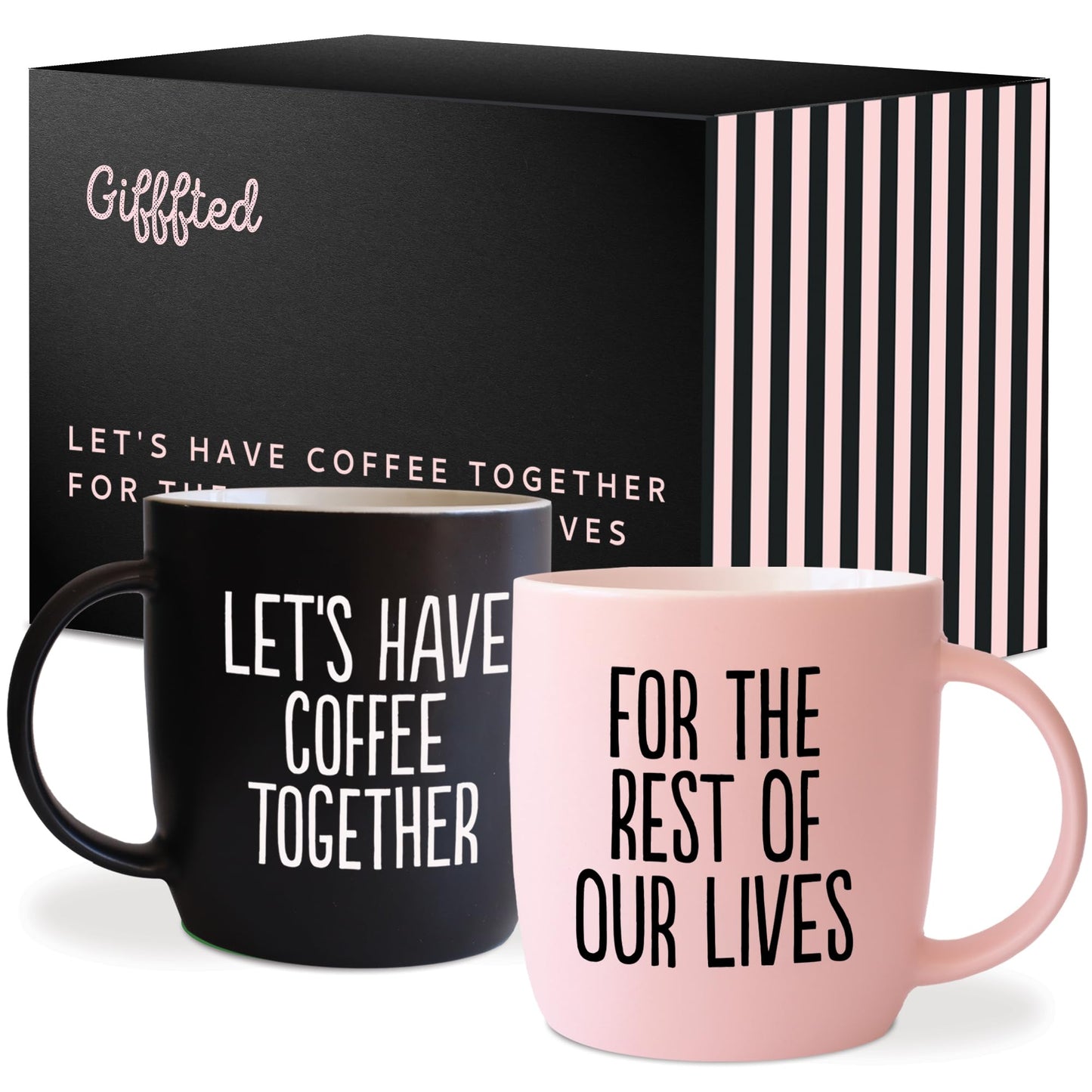 Triple Gifffted Let's Have Coffee Together Coffee Mug Set, Engagement Wedding Gifts for Couple, Bride and Groom Newlywed Bridal Shower, His and Hers, Mr and Mrs, Christmas, Valentine’s, Ceramic 380ML