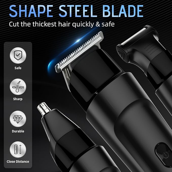 Beard Trimmer for Men 13 Pieces Grooming Kit, Cordless Hair Clippers, Men's Hair Trimmer for Nose Ear Face Mustache & Body Trimmer, Waterproof, with LED Display, Gifts for Men, Black