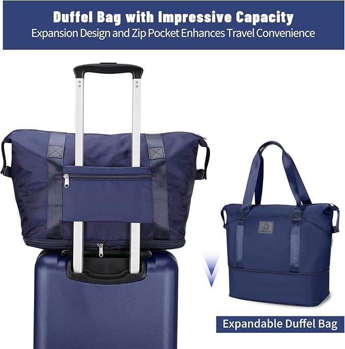 20 inch Small Carry On Luggage Front Open with Laptop Pocket, ABS+PC Hard Shell Suitcase with Spinner Wheels TSA Lock & YKK Zipper, 20in/Toiletry Bag/Handbag, Dark Deep Navy Blue