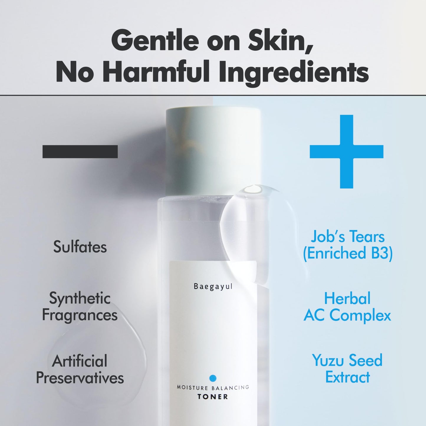 Baegayul Moisture Balancing Face Toner - Korean Skincare for Sensitive Skin, Hydrating & Soothing with Exfoliating PHA and Hyaluronic Acid, Botanical, Sulfate-Free, Low pH Daily Toner (10.14fl oz)