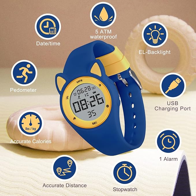 Kids Watches for Girls Boys Digital Sport Watch with Step Counter Pedometer Vibration Alarm Clock, No App Waterproof Fitness Tracker Kids Watch Boys Girls Teens Students Ages 5-16