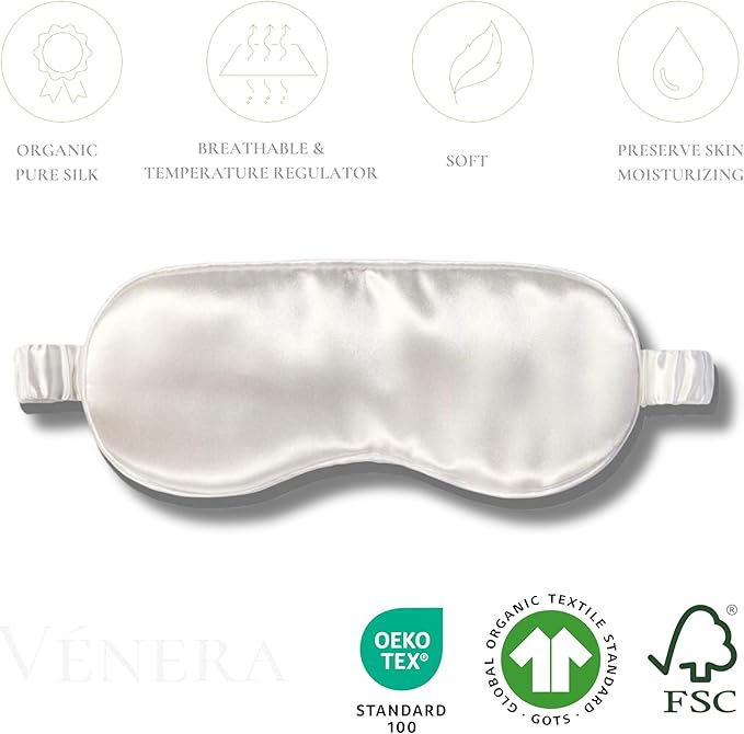 Silk Sleep Mask - 100% Pure 22 Momme Mulberry Silk Eye Sleeping Mask for Women and Men - Blackout Eye Mask for Sleeping (White)