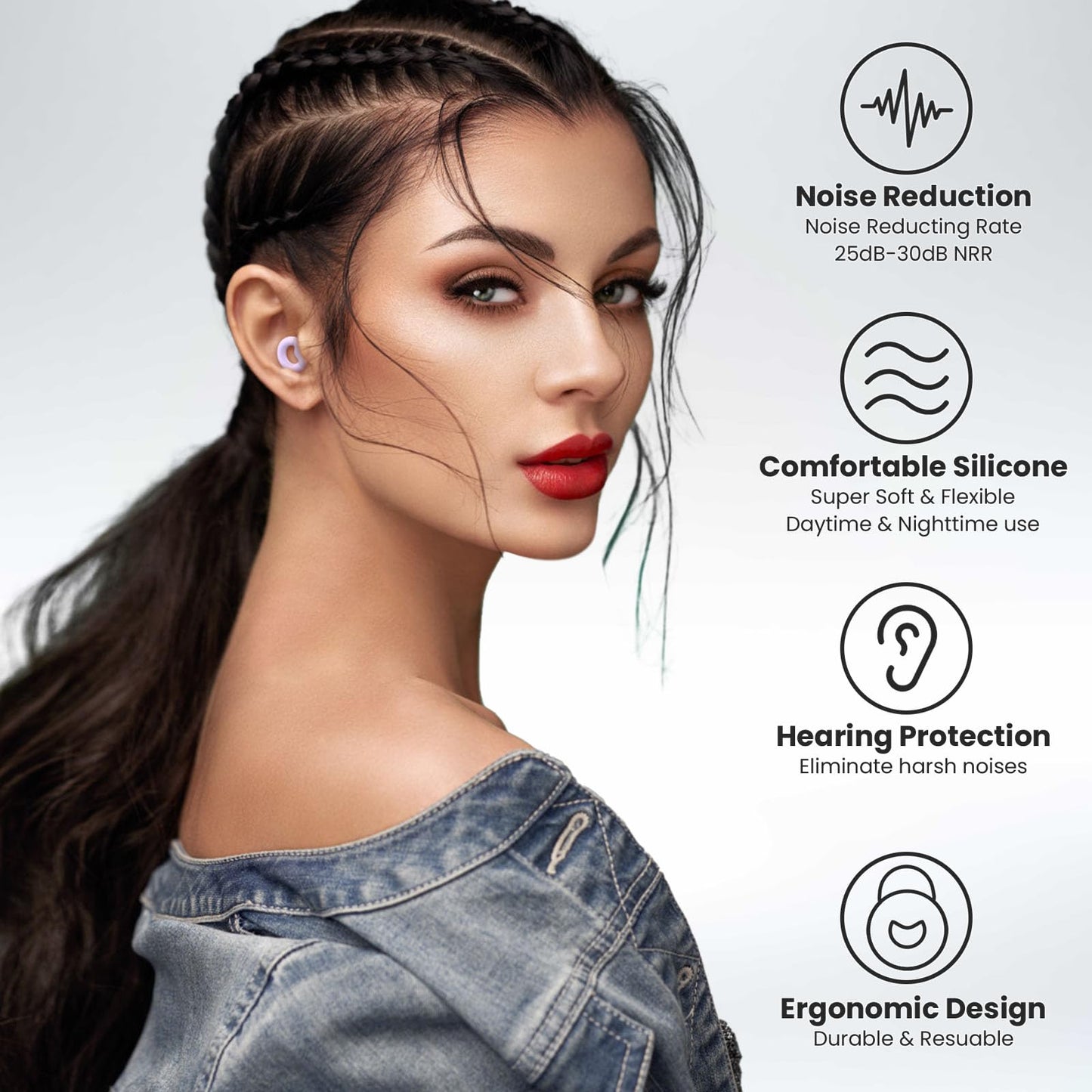 JUSTRVN Ear Plugs for Sleeping, 2 Pairs of Reusable Earplugs for Noise Reduction 25dB-30dB with 8 Ear Tips, Soft Hearing Protection Ear Plugs for Concert,Noise Sensitivity, Study & Work