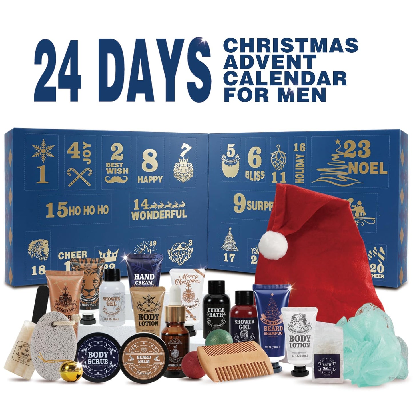 BODY & EARTH Advent Calendar 2025 for Men, 24PCS Beard Care Set, Beauty Advent Calendar Mens 2025, Christmas Holiday Gift Stocking Stuffers, Selfcare Set Spa Gift Box with Shower Gel, Bubble Bath