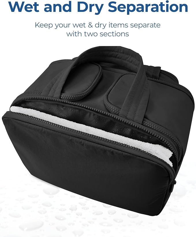 BAGSMART Travel Toiletry Bag, Lightweight Large Wide-open Travel Bag for Women, Puffy Cosmetic Makeup Bag Organizer with Handle for Accessories,Essentials, Toiletries, Black