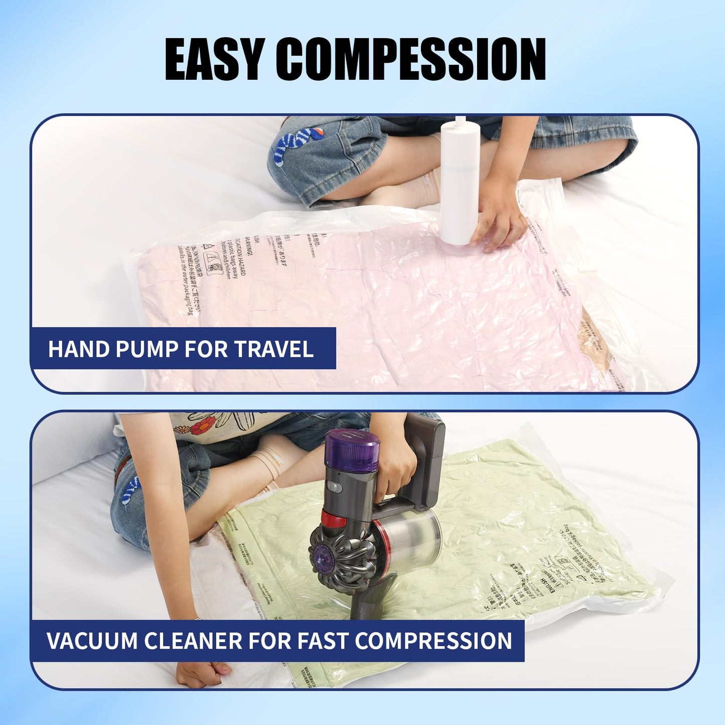 10 Pack Medium Vacuum Storage Bags,Sturdy Leak-Free Vacuum Seal Bags,Reusable 80% Space Saver Vacuum Seal Bags for Clothes, Pillows,Bedding, Blankets, Comforters,Travel Luggage,Hand Pump Included