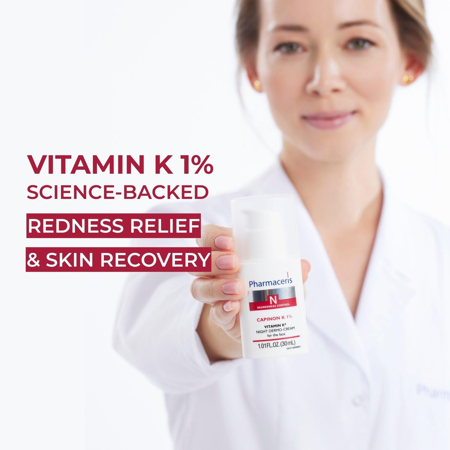 Pharmaceris Vitamin K Redness Reducing Night Cream – Redness Calming, Deep Hydration & Skin Recovery, Post-Procedure Aftercare, Moisturizer for Sensitive Skin Prone to Reactivity, CAPINON K 1.01 fl oz