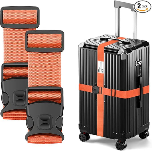 BILIONE Luggage Straps TSA Approved Add a Bag Premium Accessory for Travel Bag Closure (Vivid Orange, 2)