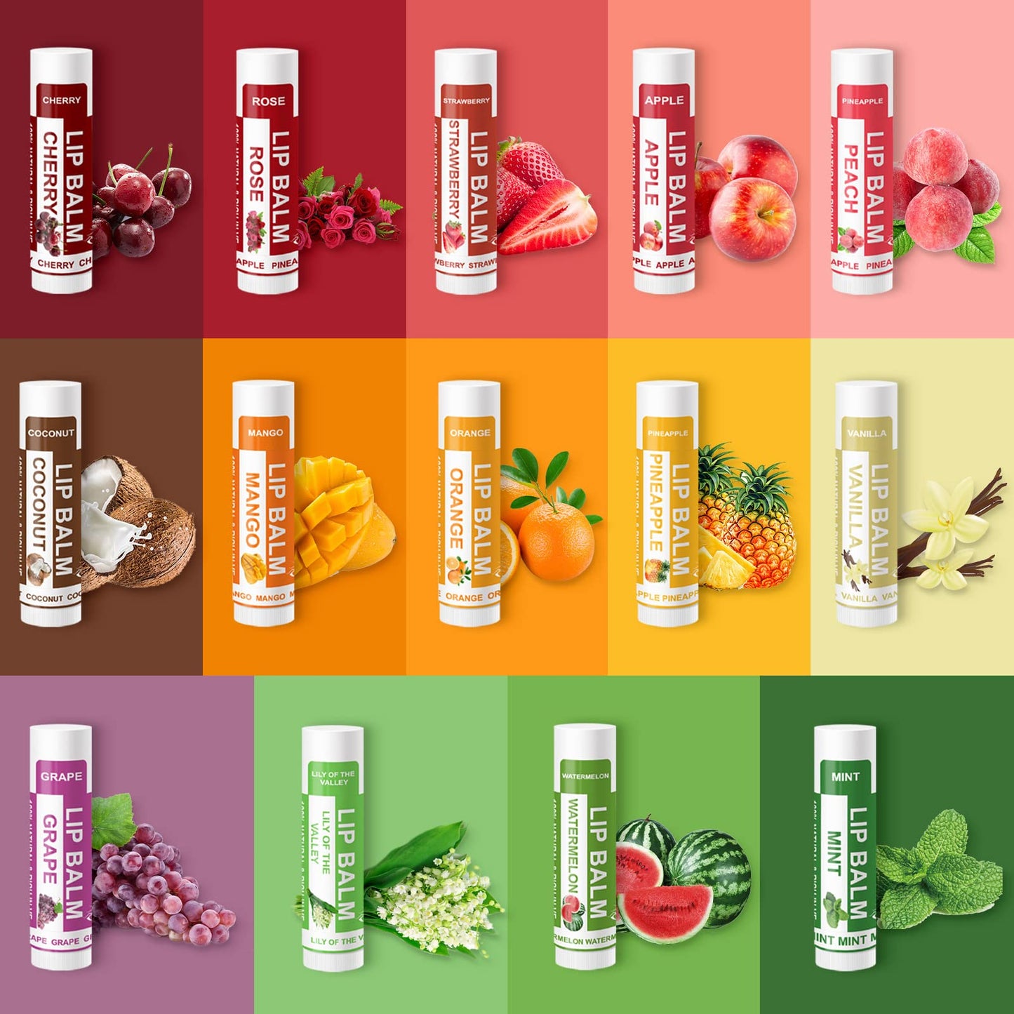 Yopela 14 Pack Natural Lip Balm in Bulk with Vitamin E and Coconut Oil - Moisturizing, Soothing, and Repairing Dry and Chapped Lips Valentine's Gift - 14 Flavors - Non-GMO - With Greeting Card