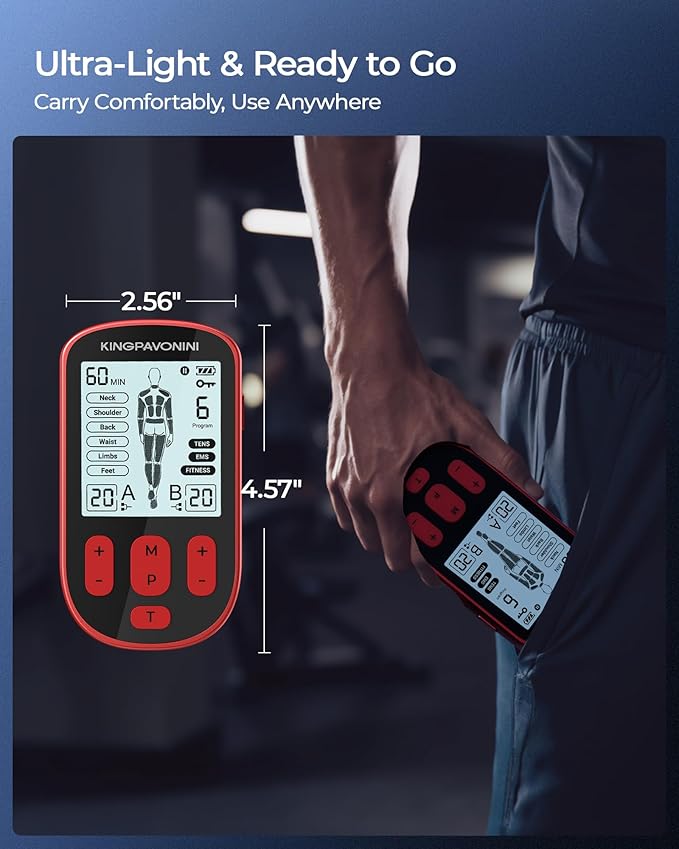 KingPavonini 3-in-1 TENS Unit Muscle Stimulator for Pain Relief Therapy, Dual Channel 36 Modes TENS Machine with 12 Pads, Rechargeable & Portable EMS Muscle Stimulator for Back, Shoulder, Neck