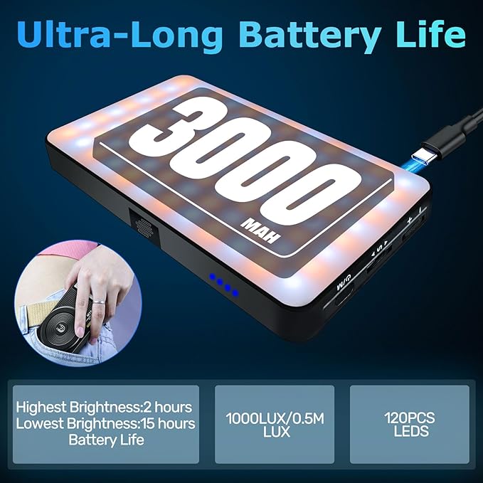 129 LED Double Side Magnetic Selfie Light for iPhone, 3000 mAh Rechargeable Phone Fill Light Clip, Adjusted 3 Light Modes for Phone iPhone Android iPad Laptop for Makeup TikTok Selfie Vlog