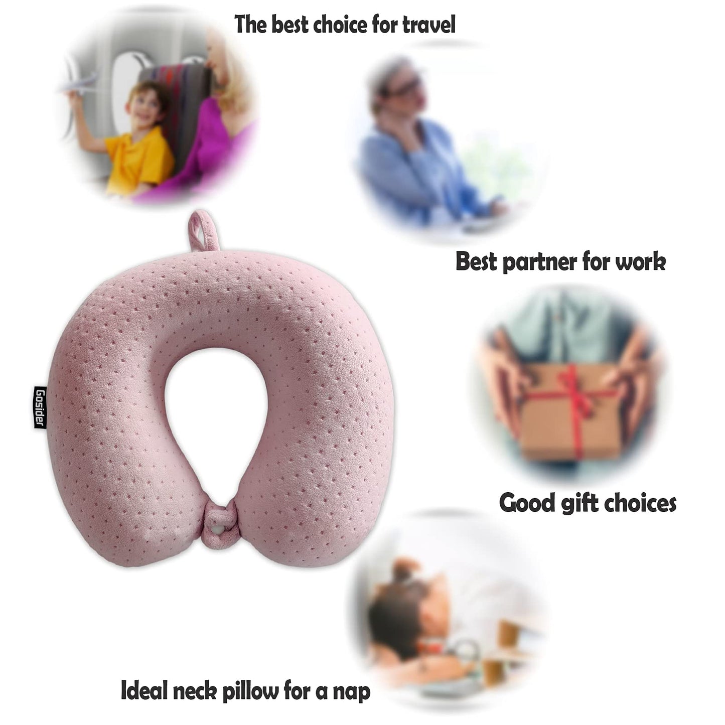 Gosider Memory Foam Travel Pillow, Comfortable Travel Neck Pillow U Shape, Support Neck and Head to Relieve Fatigue, Portable Neck Pillow Suitable for Planes, Trains, Self-Driving Cars