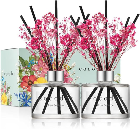 COCODOR Preserved Real Flower Reed Diffuser/Rose Perfume / 6.7oz(200ml) / 2 Pack/Reed Diffuser Set, Oil Diffuser & Reed Diffuser Sticks, Home Decor & Office Decor, Fragrance and Gifts