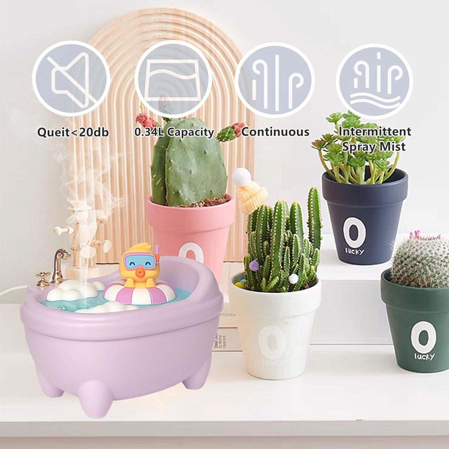 Cute Pink Mini Humidifier for Bedroom & Office, Top Fill 0.34L, Cool Mist, Quiet, Easy Clean, Colorful Light, Auto Shut Off