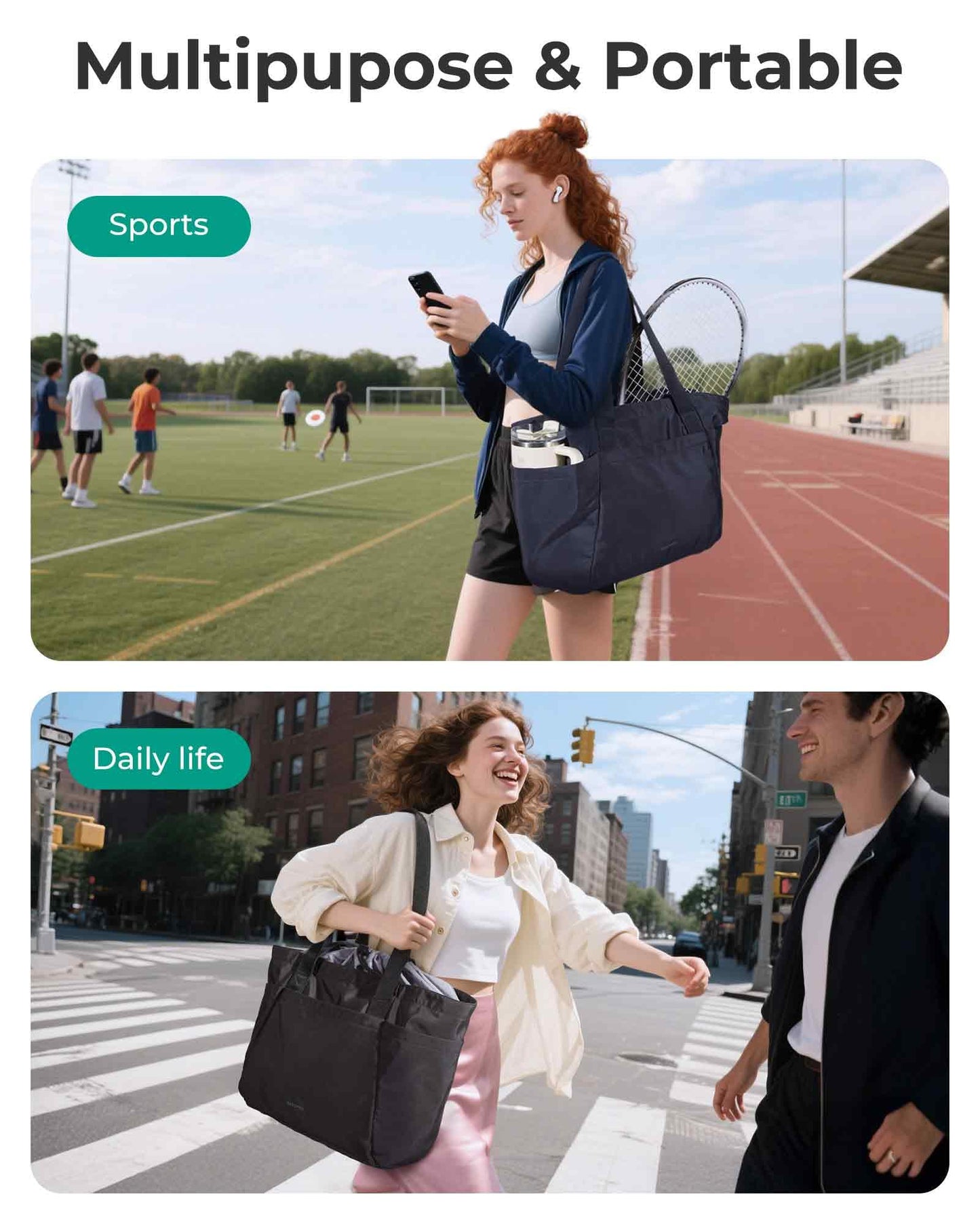 BAGSMART Large Tote Bag for Women, 32L Expandable Reusable Grocery Bag, Foldable Handbag for Shopping Gym College Overnight, Black