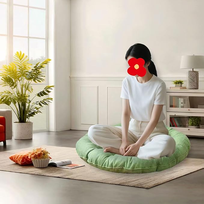 Large Linen Floor Cushions,Round Futon Pillows Japanese Style Tufted Floor Pillows Meditation Cushions for Seating On Pad for Yoga Sofa Balcony(Size:75x75cm(30x30inch),Color:Light Green)