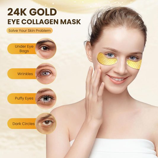 Yargkos 30 Pcs 24K Gold Under Eye Patches Kit, Collagen Golden Eye Mask for Puffy Eyes, Dark Circles, Women Travel Undereye Gel Pads for Puffiness Wrinkle, Men Cooling Hydrating Eye Skin Care