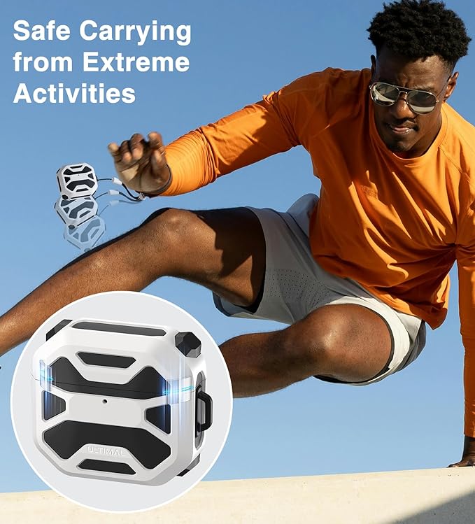 Compatible with AirPods 4 Case, Rugged TPU Double-Layer Cover, Powerful Shockproof Full Protection with Lanyard, Reinforced Magnetic Lid Lock for AirPods 4th Generation case(Black+White)