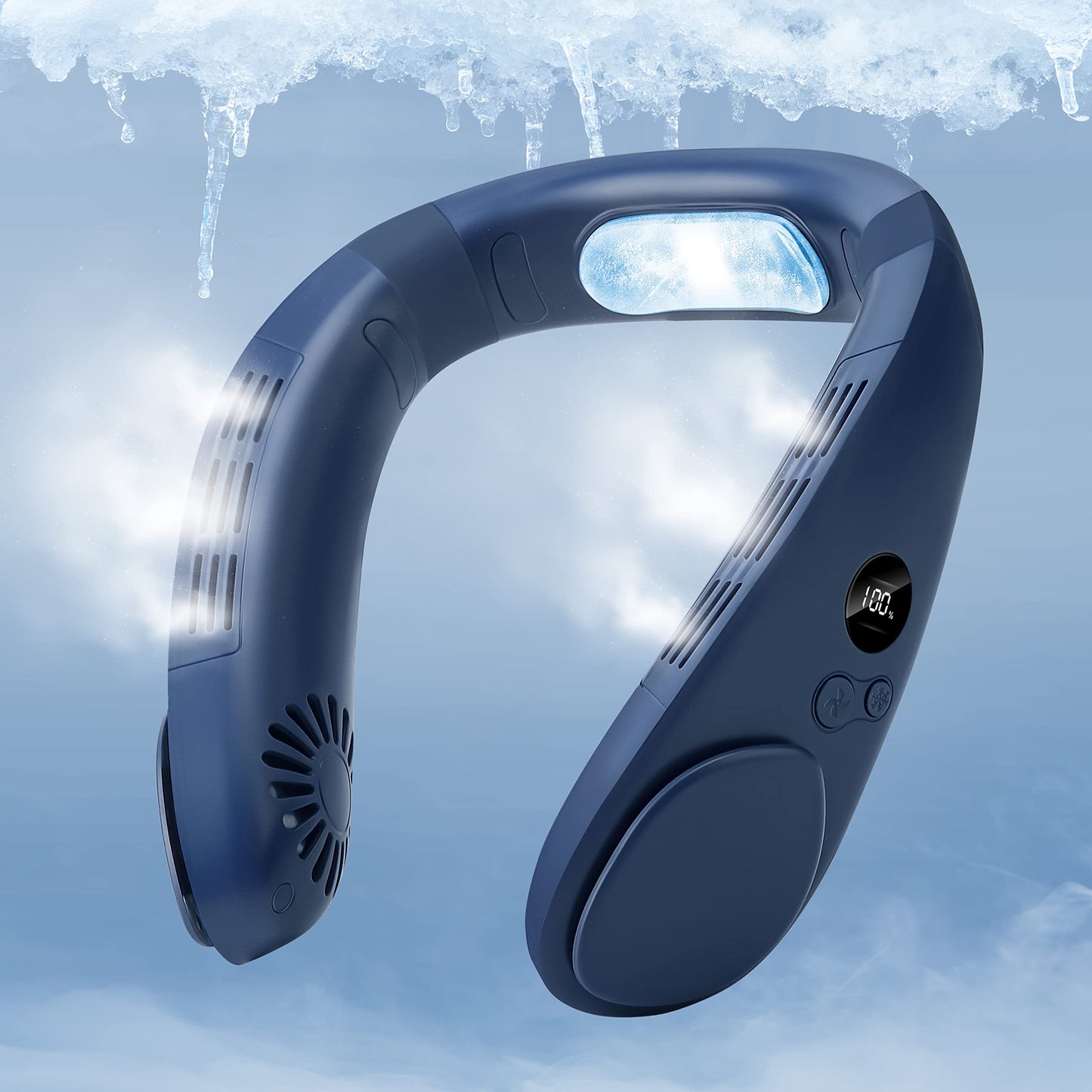 HomePlus Cooling Neck Fan, 2-in-1 Neck Air Conditioner Portable Rechargeable, Wearable Personal Fan, 4400mAh Large Battery, Ergonomic Design, Navy Blue