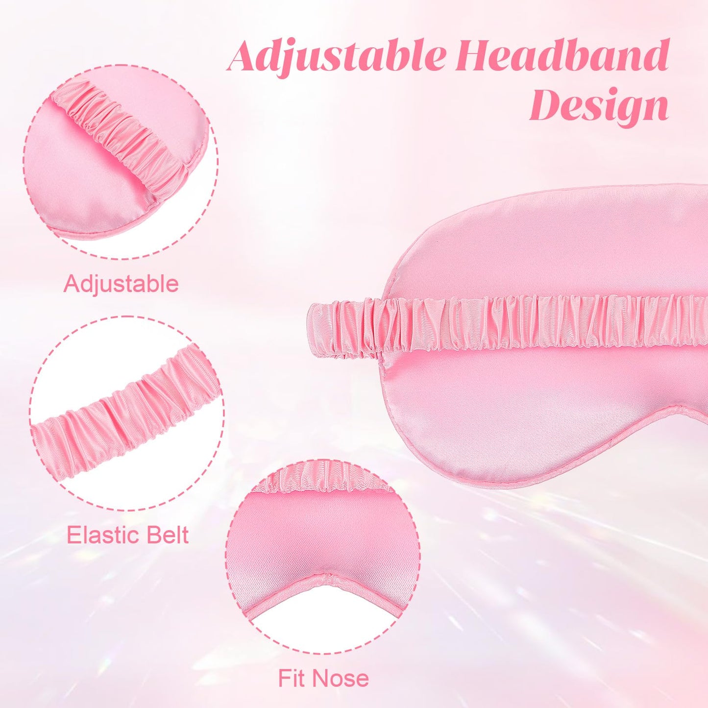 KFHENSOMR Silk Sleep Eye Mask 4 Pack Mulberry Sleep Mask Eye Cover Blindfold with Elastic Strap Cute Satin Soft Eyeshade Masks for Women Night Sleeping Travel Nap (Pink)