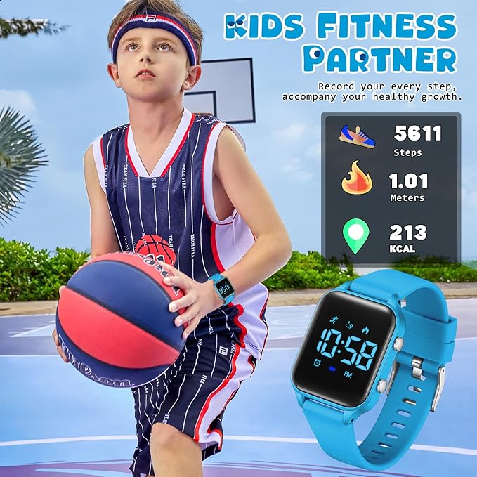 Kids Digital Watches for Boys Girls, Sports Watch with Fitness Tracker, Pedometer, Alarm Clocks, Stopwatch, No App Needed Waterproof Kids Watch, Gift for Teens Student Girls Boys Ages 5-14