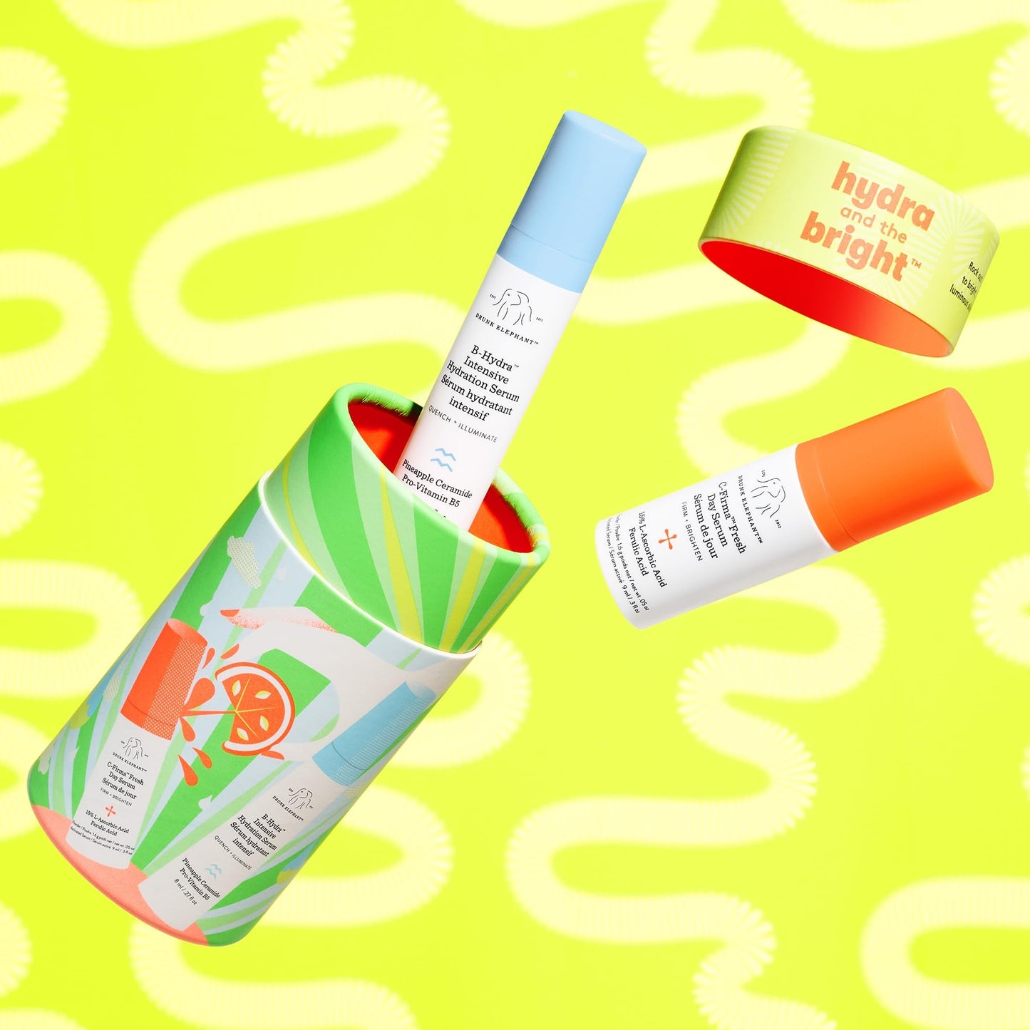 Drunk Elephant Hydra and the Bright - Includes C-Firma (9 ml) and B-Hydra (8 ml) - Clean Clinical Skincare - Cruelty-Free - Dermatologist-Tested - Free of Essential Oils, Silicones, and Fragrance