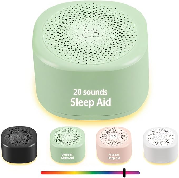 Travel White Noise Sound Machine 20 Sounds, Portable Sound Machine for Adults Sleep, Mini Sleep Aid with Adjustable Volume, 3 Timers, Colorful Night Light, Rechargeable for Baby, Home, Registry Gift