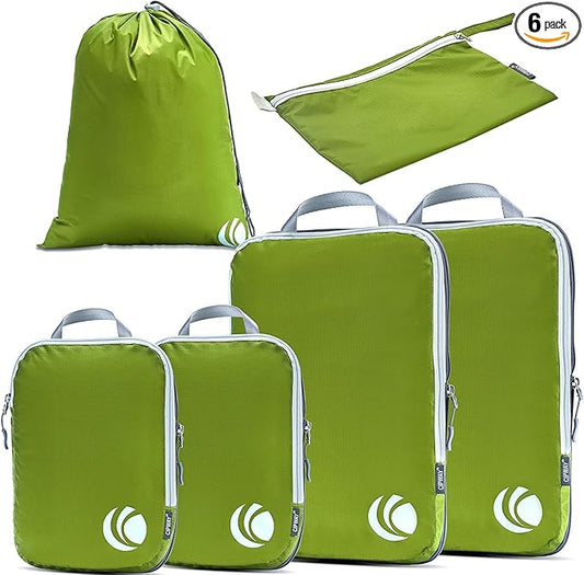 Cipway Compression Packing Cubes Set, Ultralight Expandable Travel Packing Organizers for Carry on Luggage (Green 6pcs)