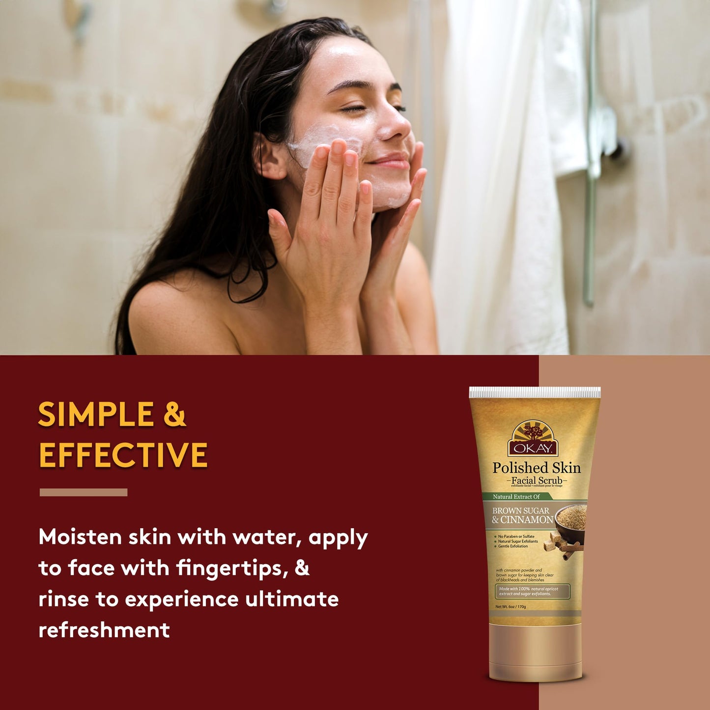 OKAY PURE NATURALS BROWN SUGAR and CINNAMON FACIAL SCRUB 6oz / 170gr