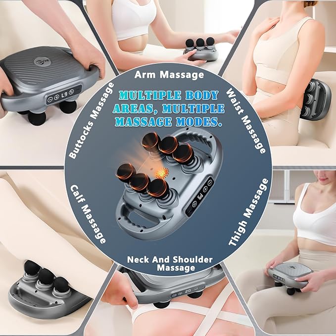 6 Head Massage Gun Deep Tissue with 9 Levels & 9 Modes, Electric Massager Tool for Legs, Arms, Waist, Back, Buttocks - Full Body Muscle Pain Relief, Ideal Gifts for Women, Men, Mom, and Dad