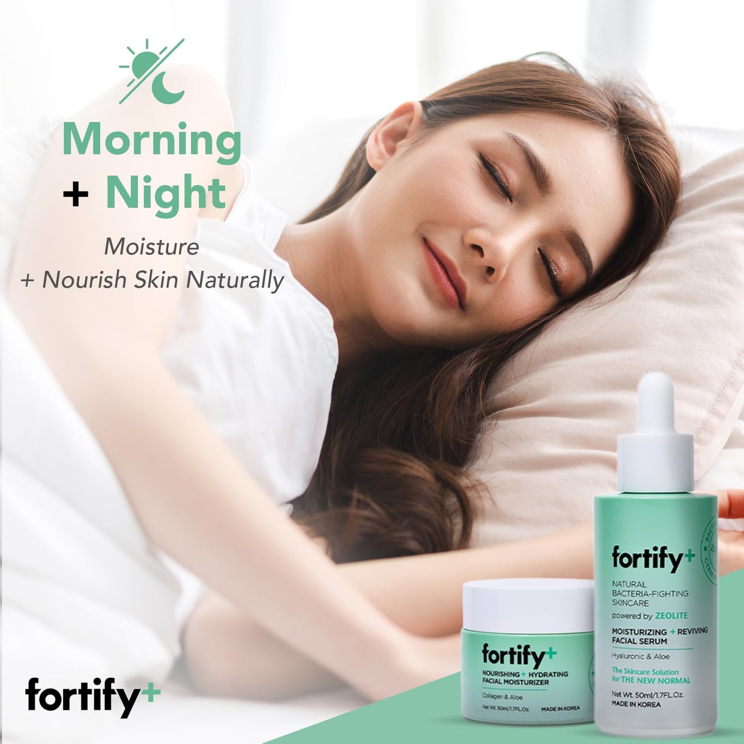 Fortify Skincare 9-in-1 Ultimate Hydration Facial Set - Nourishing Moisturizer & Serum Duo, Dermatologist Tested - Hydrates & Protects Skin Barrier, Clean Beauty, Made in Korea - 2 x 50ML/1.7Fl Oz