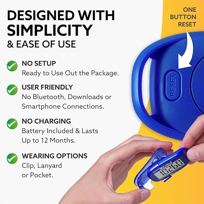 3DFitBud Simple Step Counter Walking 3D Pedometer by 3DActive with Clip, Lanyard Accurate Fitness Tracker for Men, Women & Elderly Daily Exercise - A420S