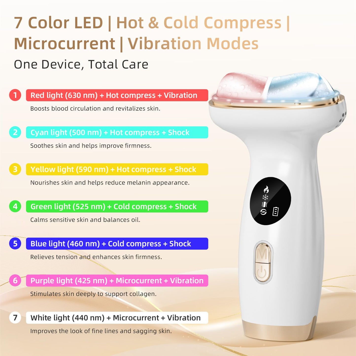 Cold Heat Facial Massager with Red Light Therapy, 7-in-1 LED Gua Sha Sculptor, Microcurrent, Vibration for Face Neck Eye Lifting, Wrinkles, Puffiness, Firming, USB-C Rechargeable Skincare Device