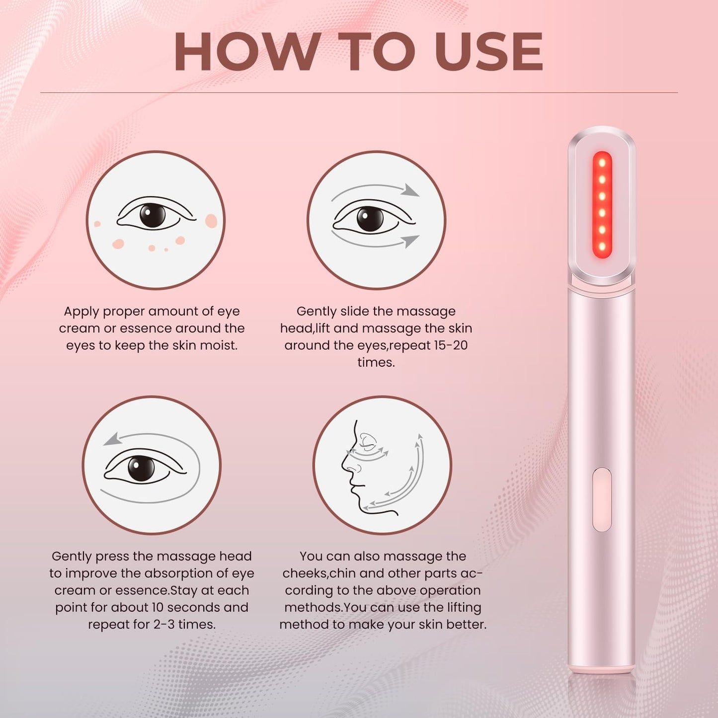 4-in-1 Light-Therapy-Wand,Red Light Therapy for Face and Neck - Microcurrent Facial Device for Anti-Aging - Face & Eye Massager Skincare (2 Colors led Light)