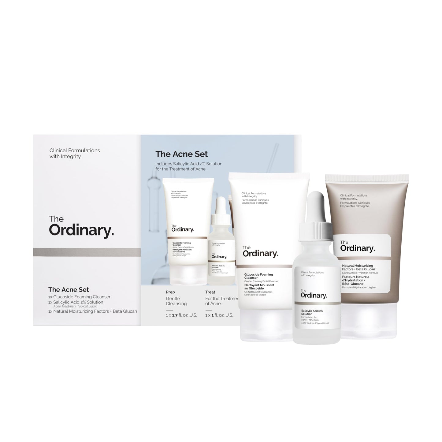 The Ordinary The Acne Set, 3-Step Skin Regimen with Glucoside Foaming Cleanser, Salicylic Acid 2% Solution, and Natural Moisturizing Factors + Beta Glucan | Skin Care Set