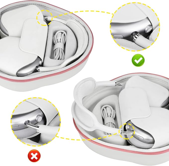 BOVKE Hard Carrying Case with Sleep Mode for Apple AirPods Max Wireless Over-Ear Headphones, AirPods Max Protective Portable Storage Bag with Mesh Pocket for Headphone Accessories, White Rosegold