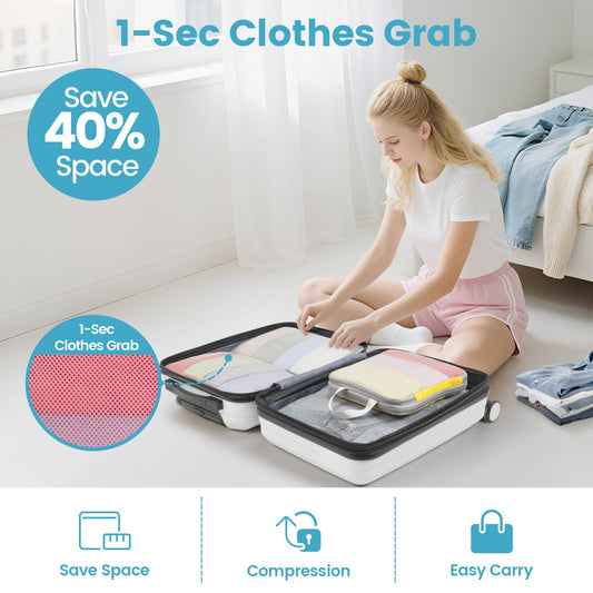 Cambond Compression Packing Cubes for Travel - 5 Set Multi-color See Through Mesh Compression Cubes for Travel Essentials, Space Saving Luggage Packing Organizers Bags for Carry on Suitcases