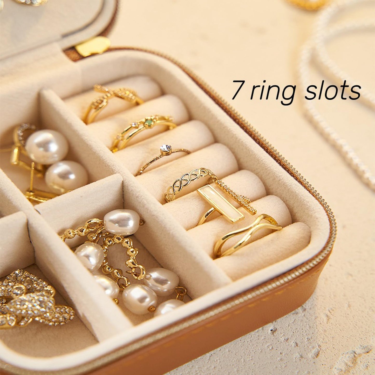 Travel Jewelry Box, PU Leather Small Jewelry Organizer for Women Girls, Portable Mini Travel Case Display Storage Holder Boxes for Stud Earrings, Rings, Necklaces (Brown)