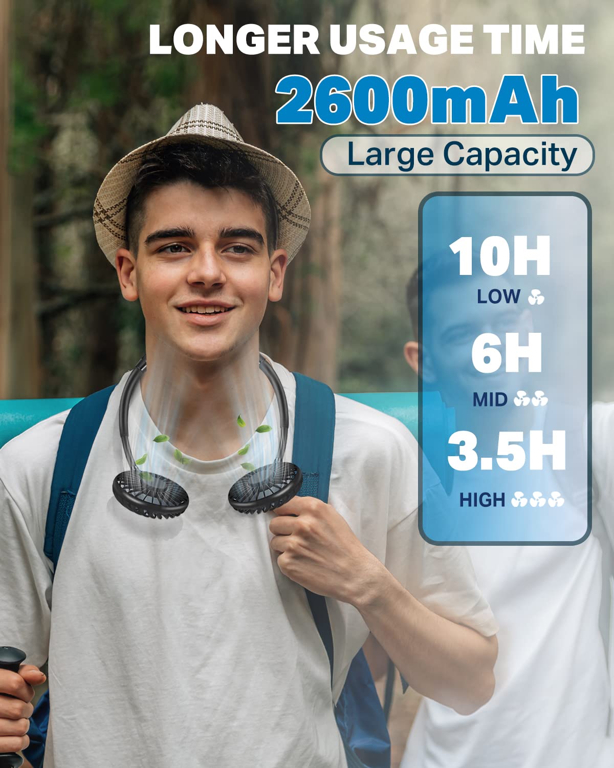 YALTOON Neck Fan, Hand Free Portable Neck Fans For Women, Kids, and Men, 3 Speed Adjustable Hanging Around Necklace Fan, Rechargeable Battery Operated Wearable Fan Personal Fans Cooling Neck Fan