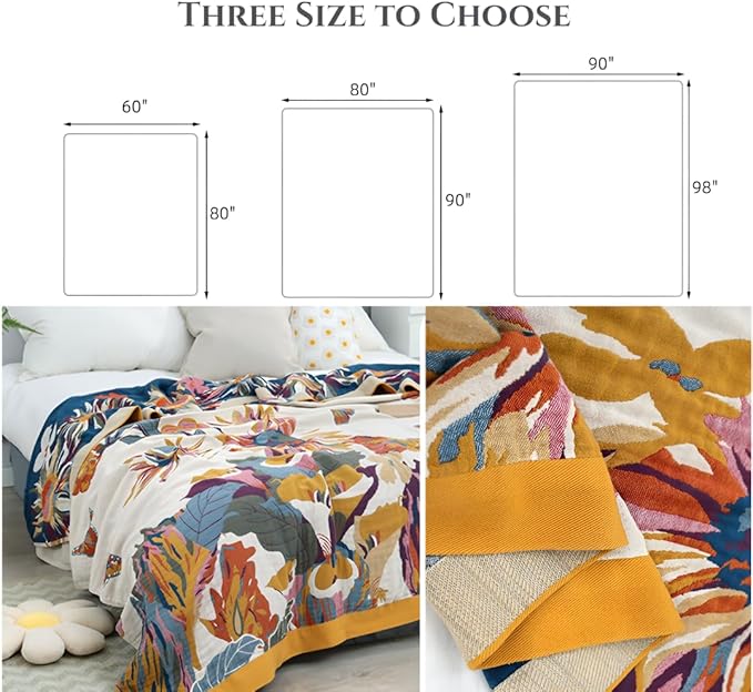 100% Cotton Boho Throw Blanket for Bed Couch All Season 80"x90" Premium Knitted Warm Blankets for Farmhouse Lightweight Reversible Decor Blanket Best Gifts for Women Mom