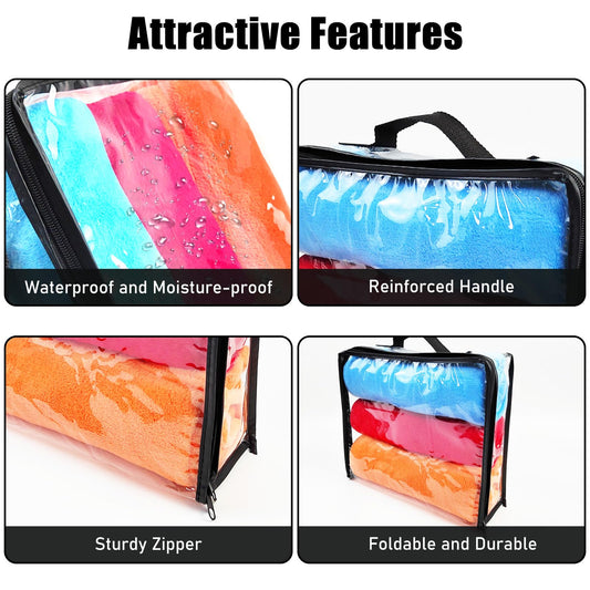 Hlimior 10 Pieces Large Clear Travel Packing Cube ，Clear Vinyl Zippered Storage Bags See Through Moving Bag Plastic Storage Bags PVC Multipurpose Pouch with Handle for Sweater Shirts Dress Storage