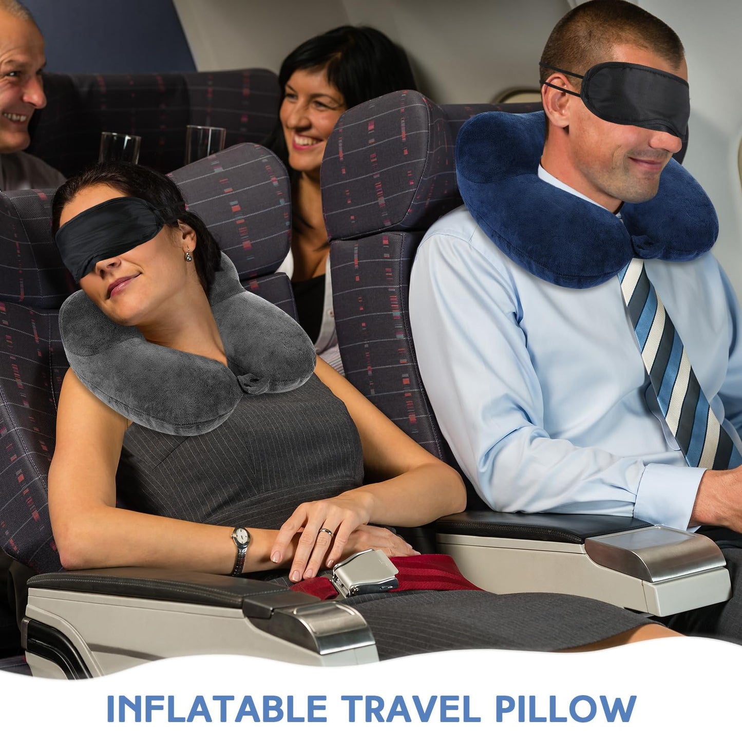 Sintuff 6 Pcs Inflatable Travel Pillow for Airplanes with Compact Bag and Blindfold Soft Velvet Inflatable Neck Pillows for Traveling, Airplane, Train, Car, Office (6 Colors)