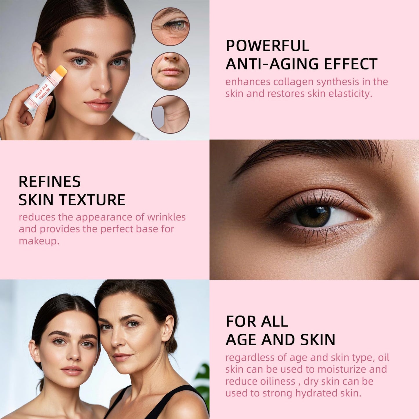 Radiia Retinol Eye Stick, Anti-Aging Eye Cream, Skincare for Wrinkles, Dark Circles, Puffiness - Retinol Eye Balm Moisturizes, Softens & Nourish Skin，All-in-One Face Skincare Treatment (0.13oz *24pcs)